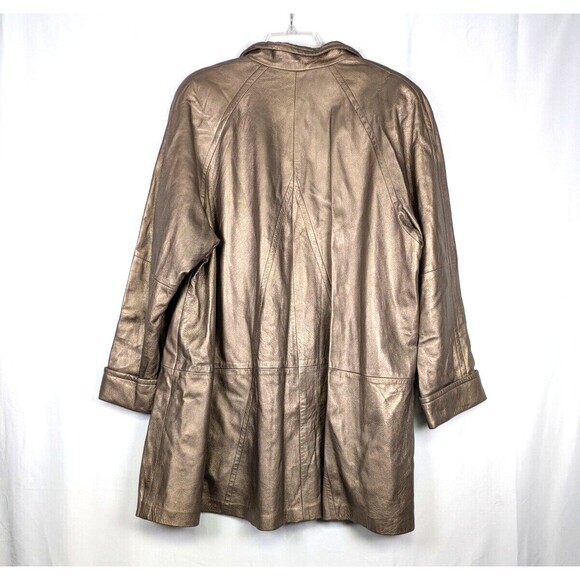 Vintage Dero by Rocco D'Amelio Womens Metallic Gold Leather Coat Large - Picture 8 of 10